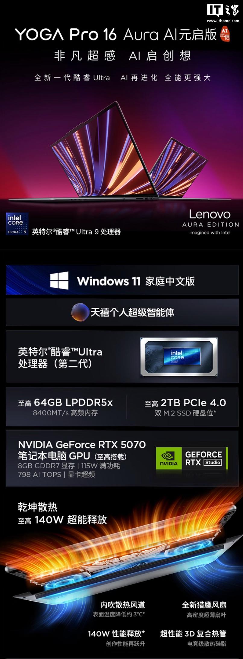 联想YOGA Pro 16 Aura AI元启版笔记本开启预约，仅需9999元起